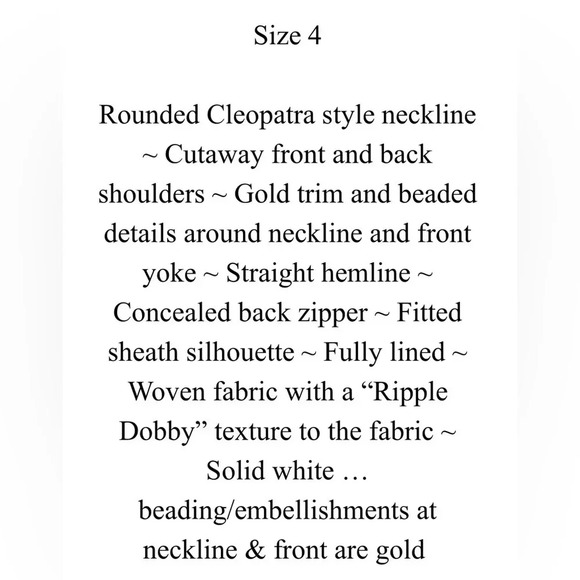 Lilly Pulitzer Adelina White Dress Gold Beaded Neckline sz 4 - Picture 10 of 10